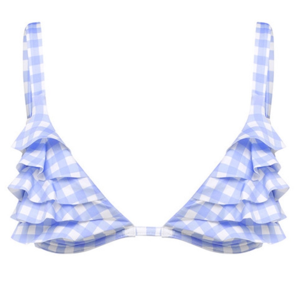 Ephemera Sky Gingham Tiered Bikini Top sz US 4 NWOT